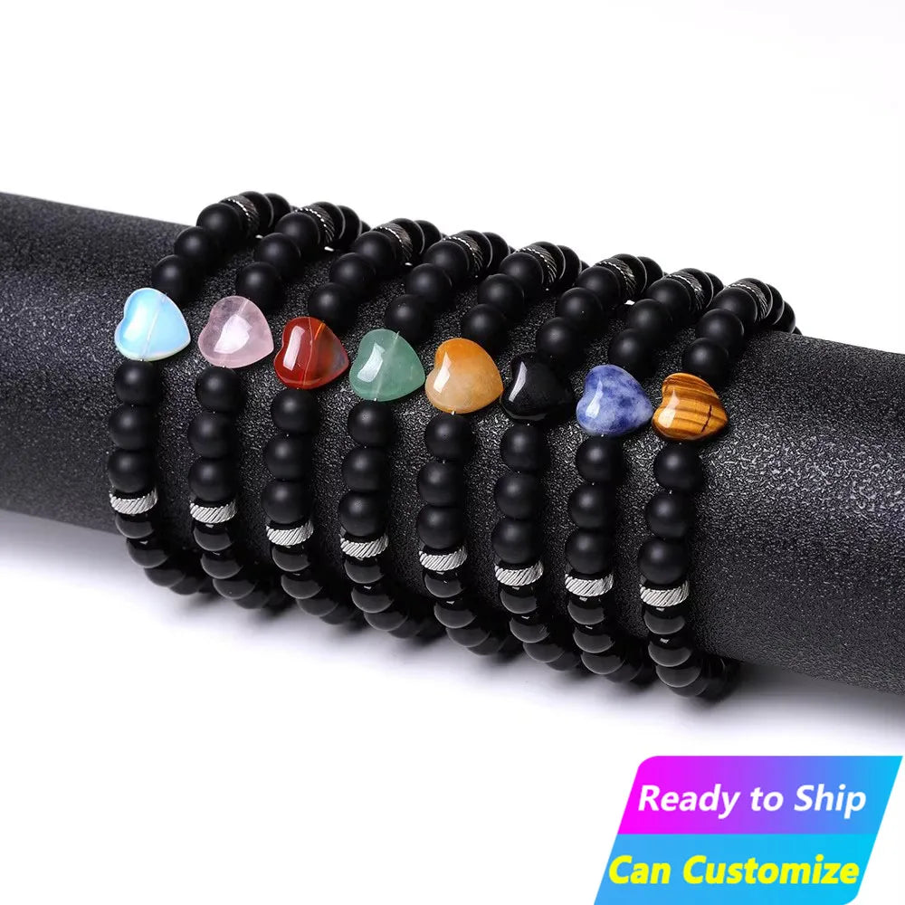 Wholesale Fashion Simple Stretch Natural Semi-Precious Crystal Healing Stone Beads Rose Quartz Crystal Heart Bracelet