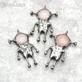 PM41995 Soldered Jewelry Raw Rose Quartz Crystal Healing Stone Astronaut Spaceman Pendant Antique Silver Plated Gift for Her