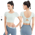 2022 Stylish Ladies Plain Backless Shirt Fitness Open Back Yoga T-Shirts With Chest Pad Workout Best T Shirts for Girls