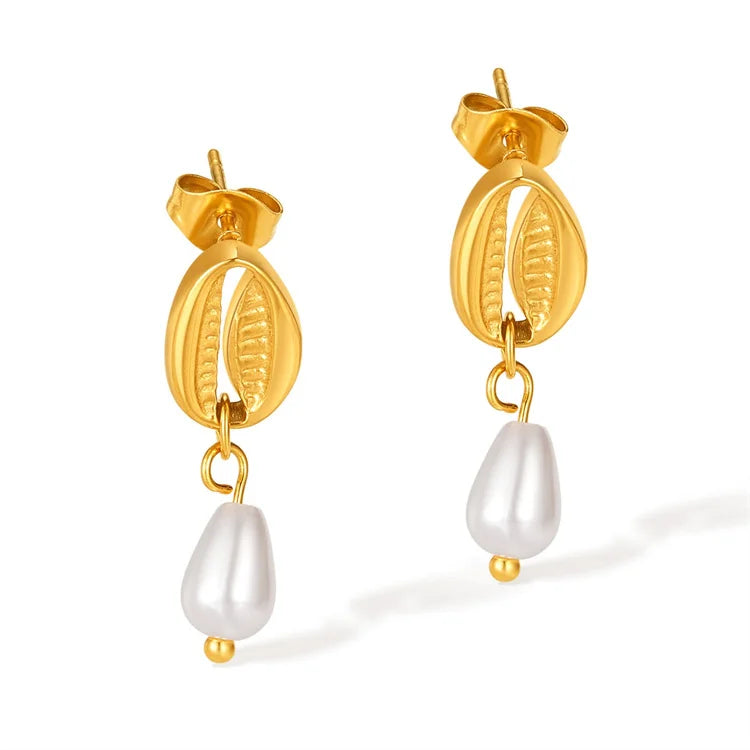 Vintage Dainty Jewelry Women Anniversary Gift Waterproof Non Tarnish Pearl Pendant Stud Earring