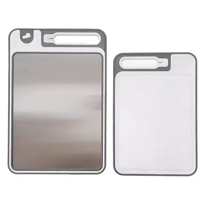 Hot Sales Double-Sided 304 Stainless Steel and Wheat Straw Chopping Block Fruit Cutting Board with Handle for Kitchen Use