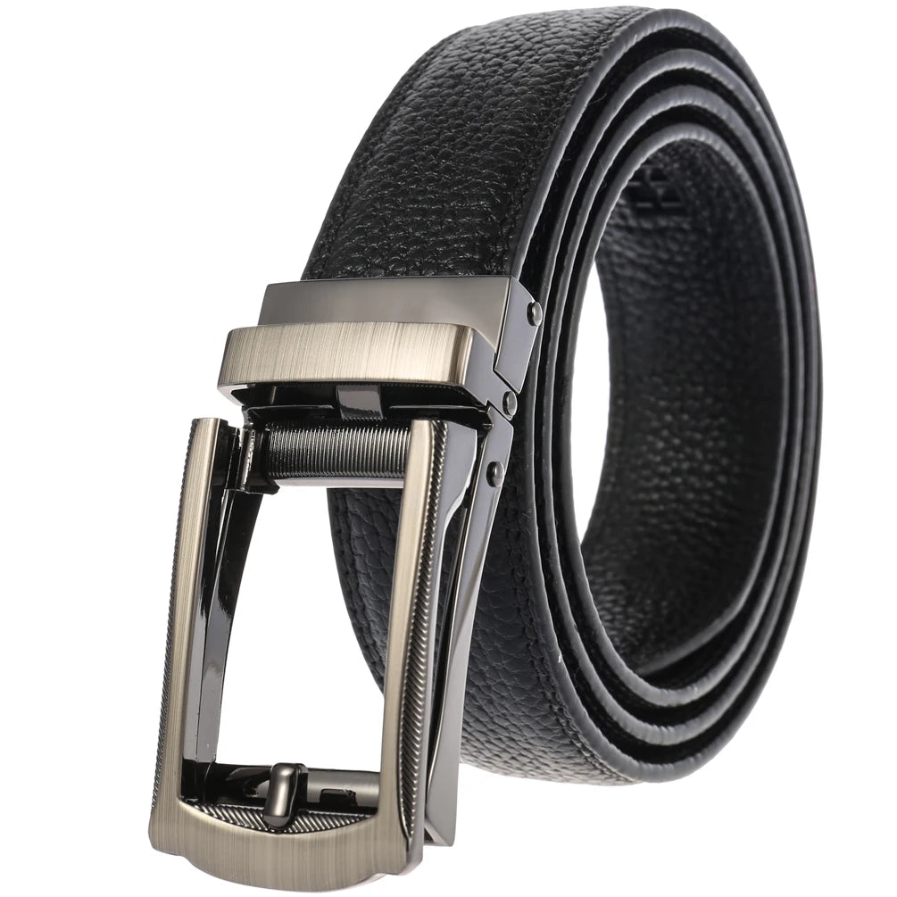 LY33-2211-5 Custom Logo Men's Automatic Belt - Full-Grain Cowhide Leather Ratchet Belt with Hybrid Pin-Style Buckle
