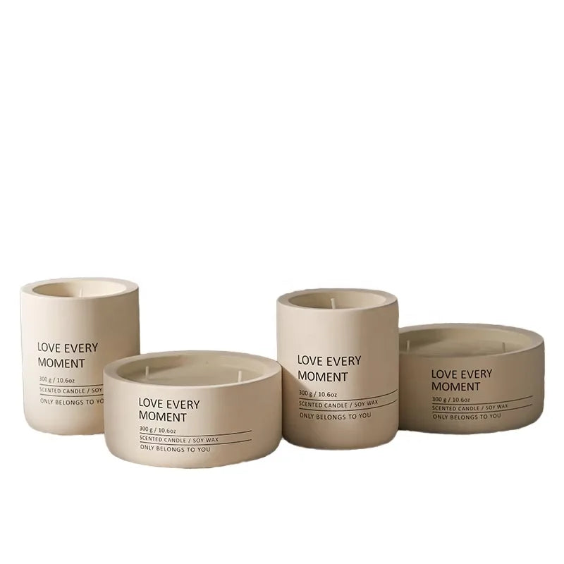 Custom Gift Candle Holder Home Decor Wide Mouth 3 Wick Frosted Holder Concrete Cement Ceramic Candle Jars