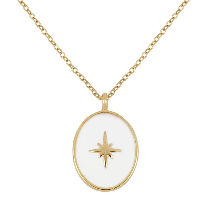 ROXI S925 Sterling Silver Ins Simple Fashion Octagonal Star Sun Disc Pendant Necklace