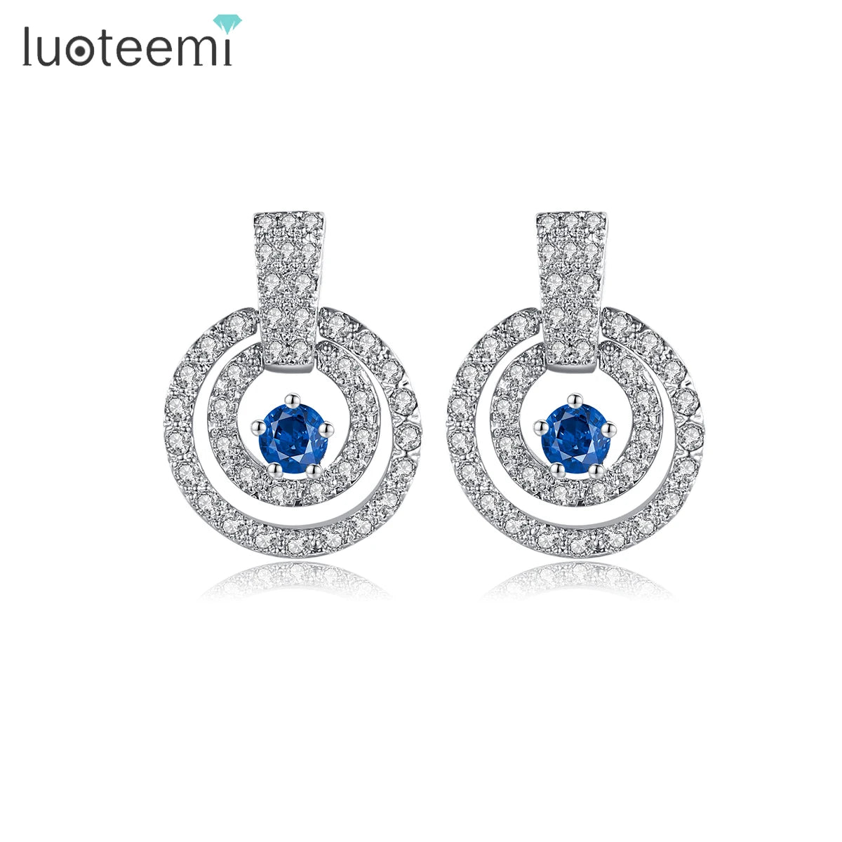 LUOTEEMI Indian Statement 2023 Set Woman Jewelry Modern Geometric Hoop Luxury Diamond Cz Brass Round Cubic Zirconia Earrings