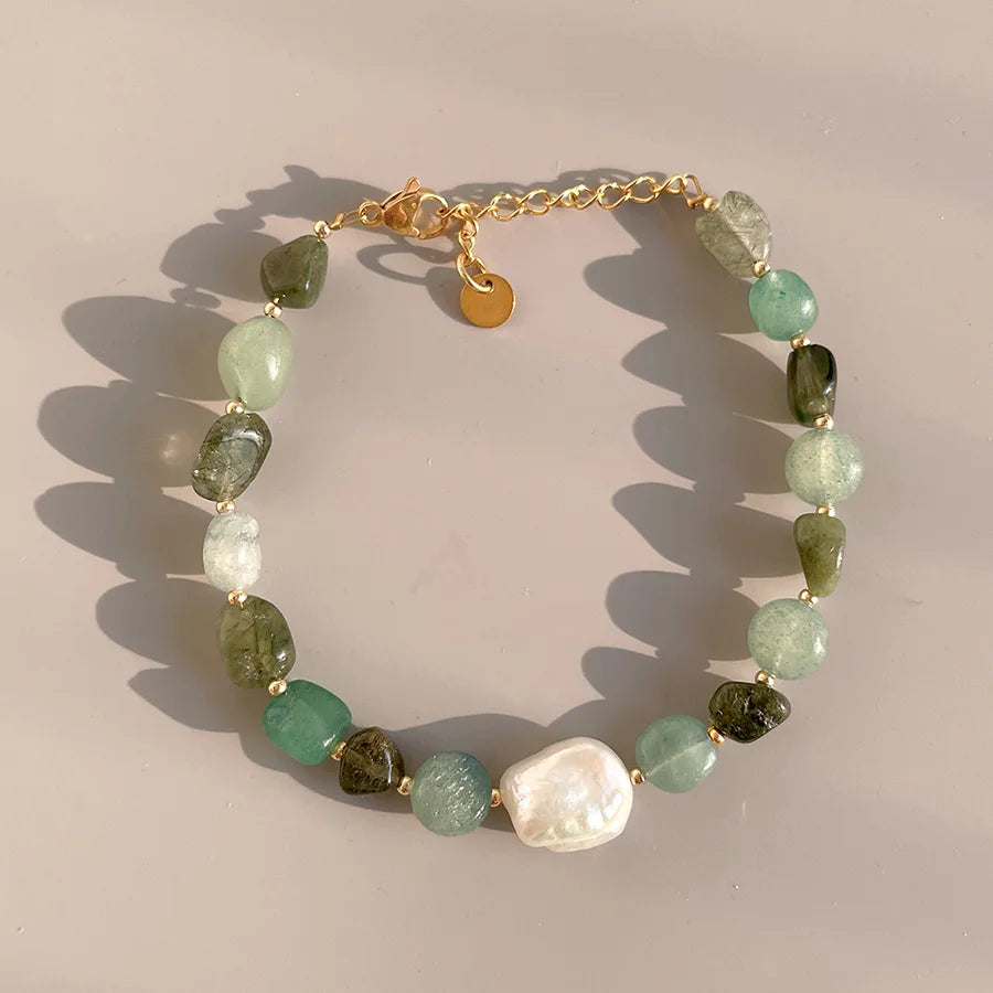 Leisure Resort Style Natural Stone Beaded Bracelet Jewelry Minimalist Baroque Freshwater Pearl Bracelet for Women