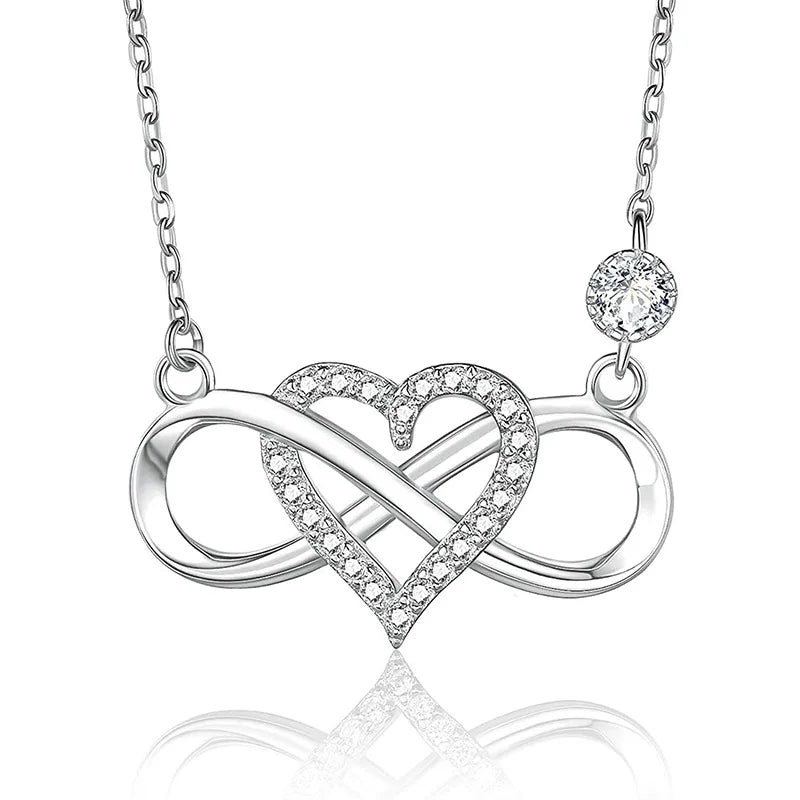 Large Fine 925 Sterling Silver Infinity Heart Necklaces Infinity Heart Charm Necklace Gift for Girlfriend Sister Mom