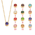 DAIHE 18K PVD Gold Plated Round Birthstone Necklace Stainless Steel Crystal 12 Month Pendant Necklace for Women