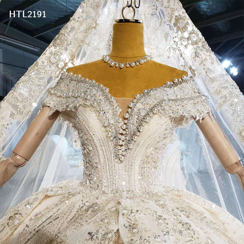Jancember HTL2191 Crystal Off Shoulder Diamond Ball Gown Wedding Dress for Women