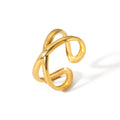 Minimalist Stainless Steel 18K Gold Plated Cross Double Layered Open Rings for Women