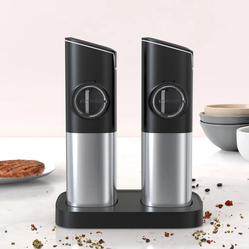 Wholesale Pepper Mill Creative Automatic Usb Rechargeable Electric Ceramic Gravity Salt and Pepper Grinder Set With Stand
