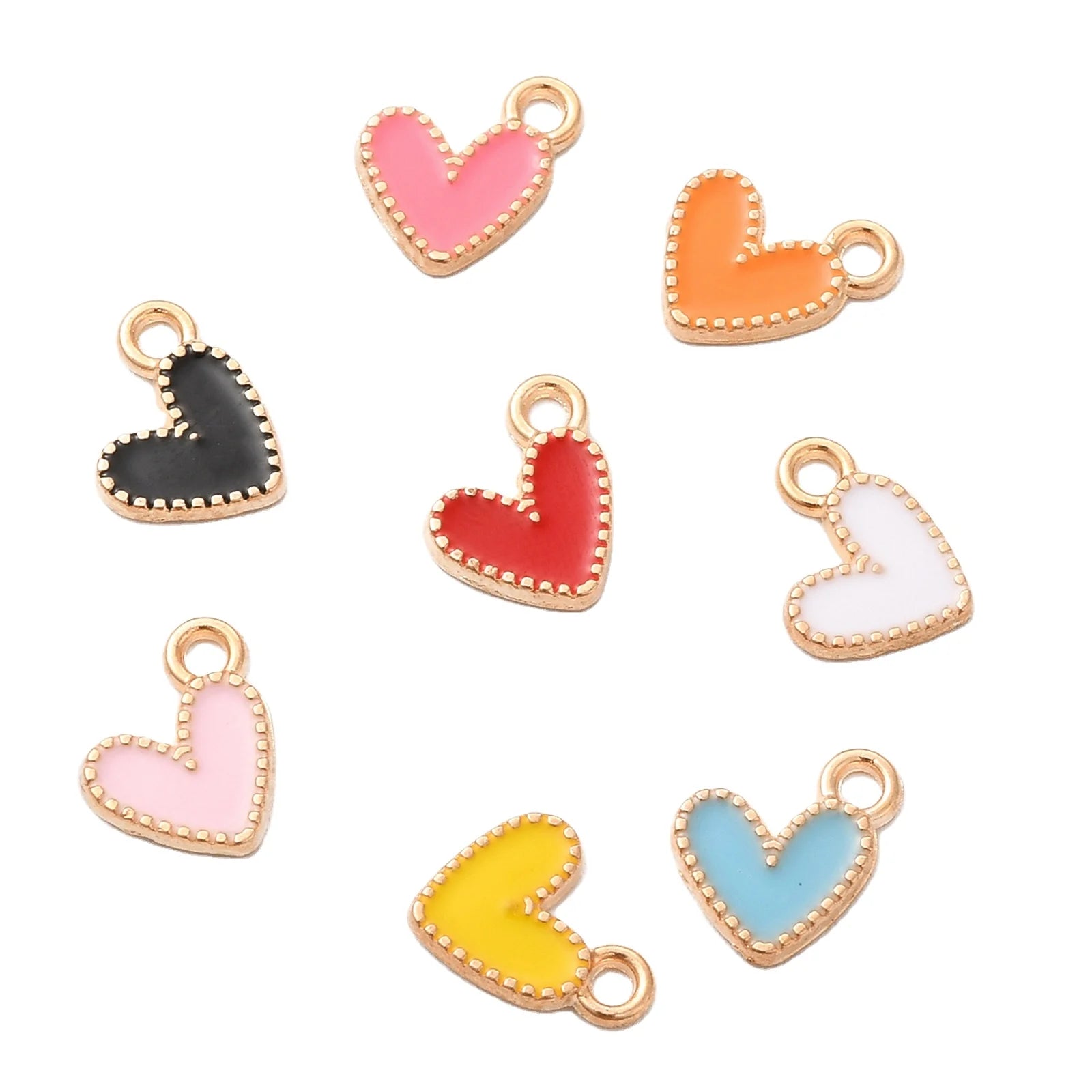 Golden Mixed Color Alloy Enamel Charms Heart Charms