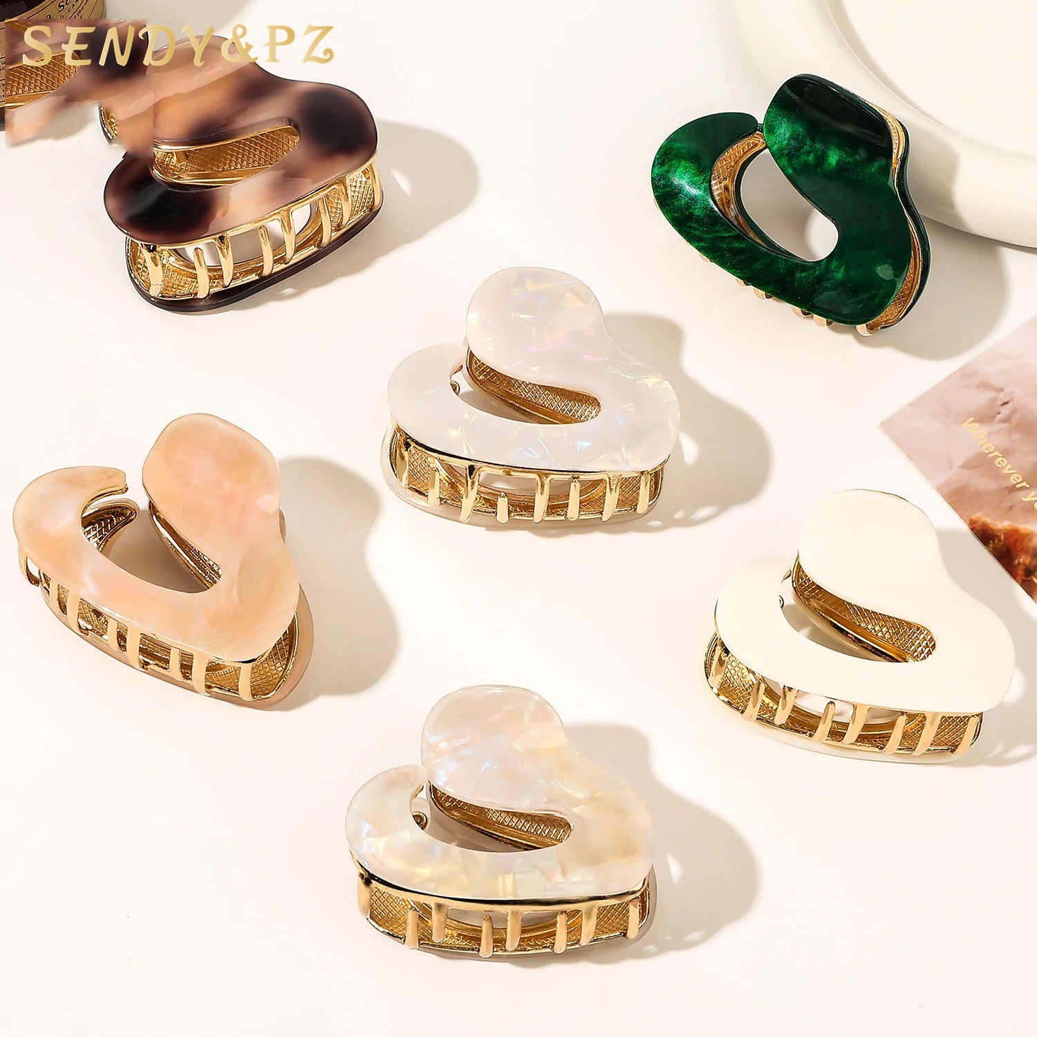 New Design Medium Size 6CM Alloy Cellulose Acetate Hair Claw Sturdy Metal Hair Clip Clamps Women Accessories