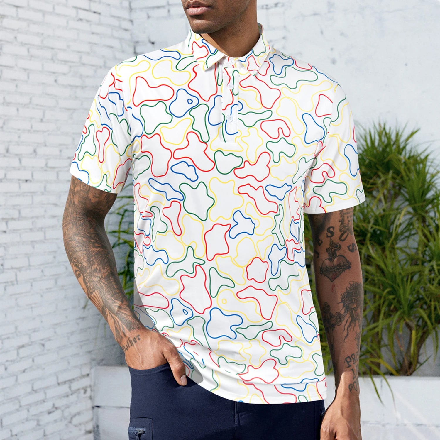 New Design Men's Printed Pattern Polo Shirts Quick Dry Breathable Anit-wrinkle Short Sleeve Tops Summer Golf T Shirts Custom OEM