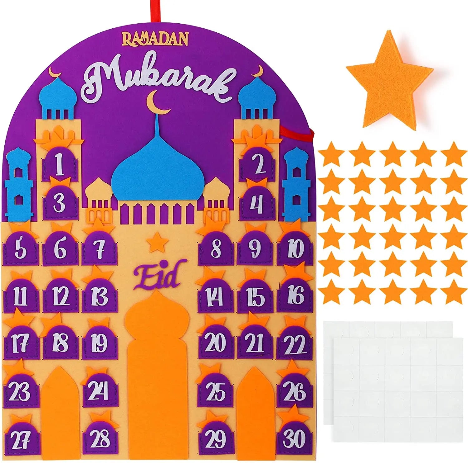 2025 Ramadan Advent Calendar Eid Calendar Countdown Calendar Eid Mubarak Hanging Felt for Kids Eid Gifts Home Wall Hanging