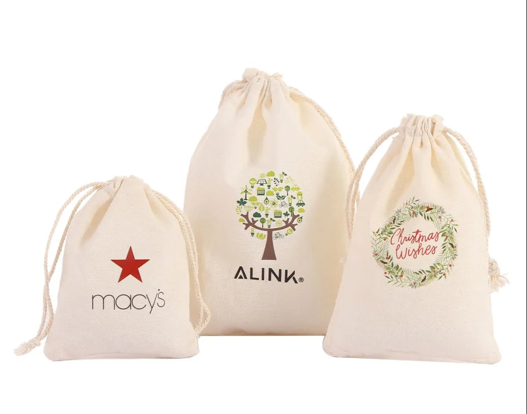 Customizable Canvas Cotton Double String Handbag Shoe Dust Drawstring Bag Recyclable Eco-Friendly for Food Snack Packaging Logo