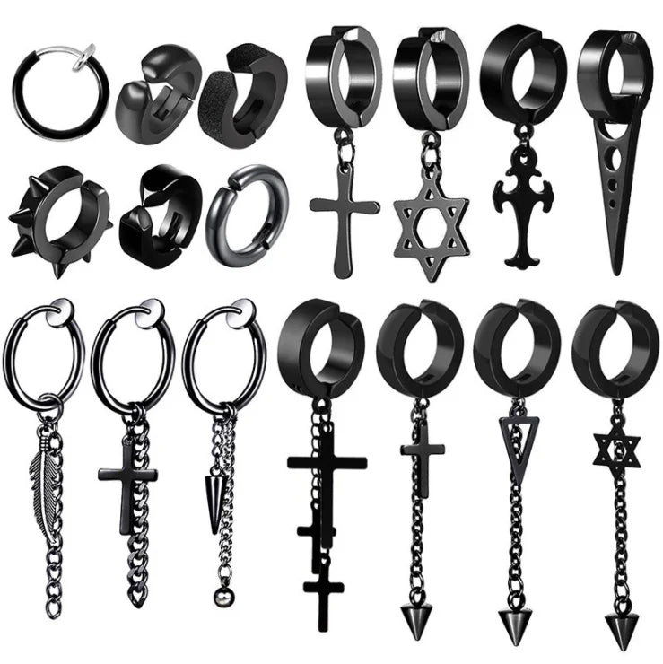 Stainless Steel Painless Ear Clip Cuff Earrings Jewelry Gifts Men/Women Punk Black Non Piercing Earrings for Mens