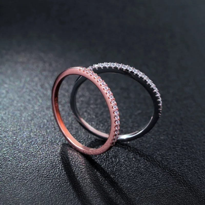 Classic Cute Design 925 Sterling Silver Single Row CZ Pave Finger Ring S925 Women J0025