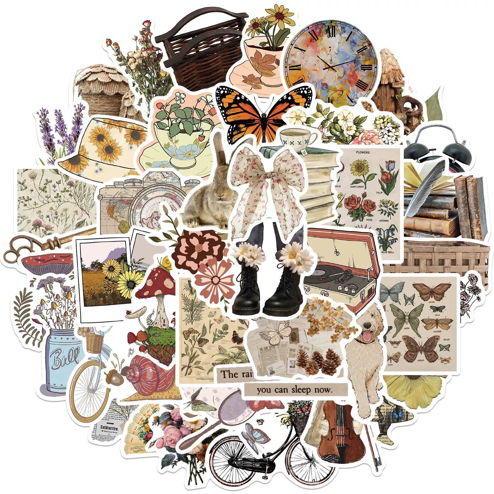 50 Cartoon Vintage Style Stickers Personalized Decorative Luggage Notebook Waterproof Removable Non-repeating Stickers