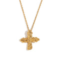 Fashionable 18k Gold Stainless Steel Necklace Retro Trend Personalized Design Hammered Pattern Titanium Steel Cross Necklace