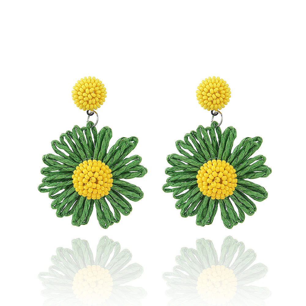 2024 Women's Fashion Jewelry Lovely Fresh Flowers Raffia Earrings Cute Daisies Beaded Accessories