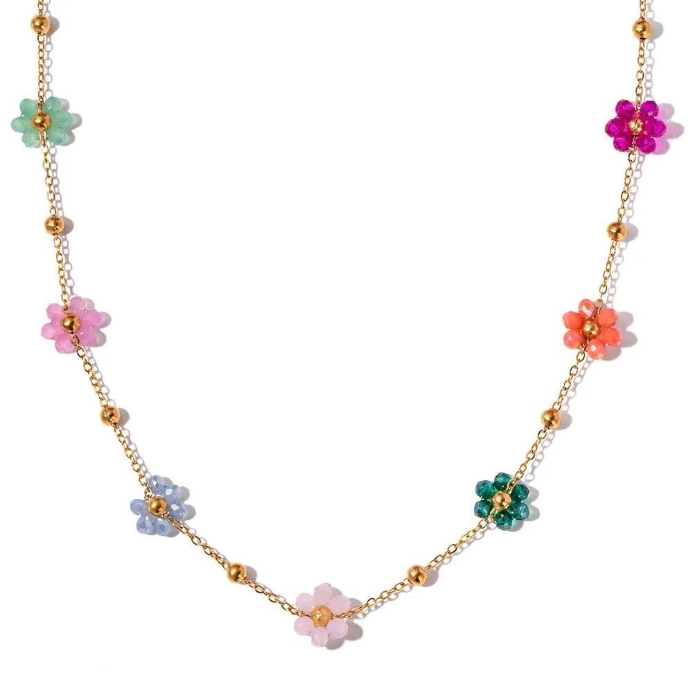 Wholesale 18K Gold Plated Stainless Steel Chain Necklace Bracelet Anklet Simple Fashion Flower Necklace for Women