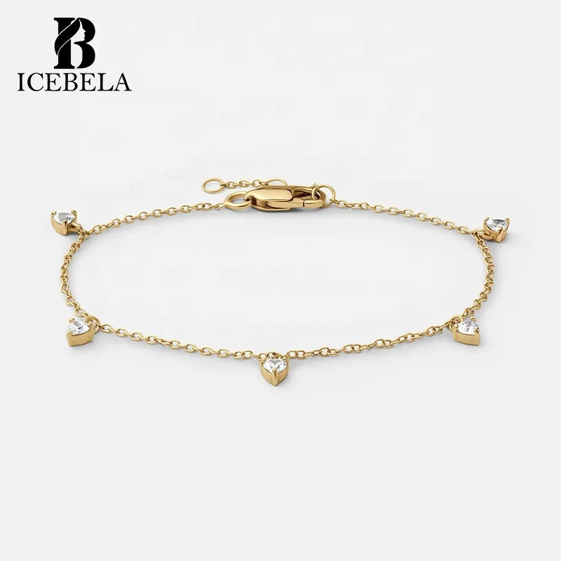 Wholesale Valentine's Day Gifts Trendy Unique Sweet 925 Sterling Silver Chain Heart Zircon Fine Jewelry Bracelet for Women