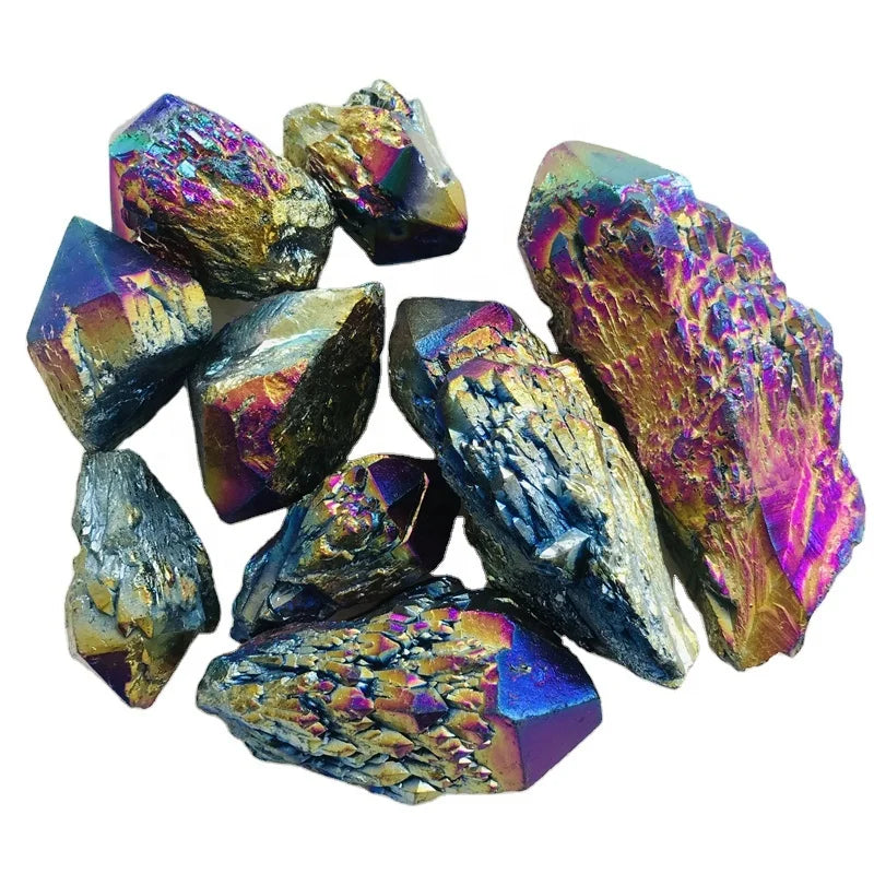 Customized Titanium plating Beautiful Natural Angel Aura Quartz Pineapple Crystal Cluster