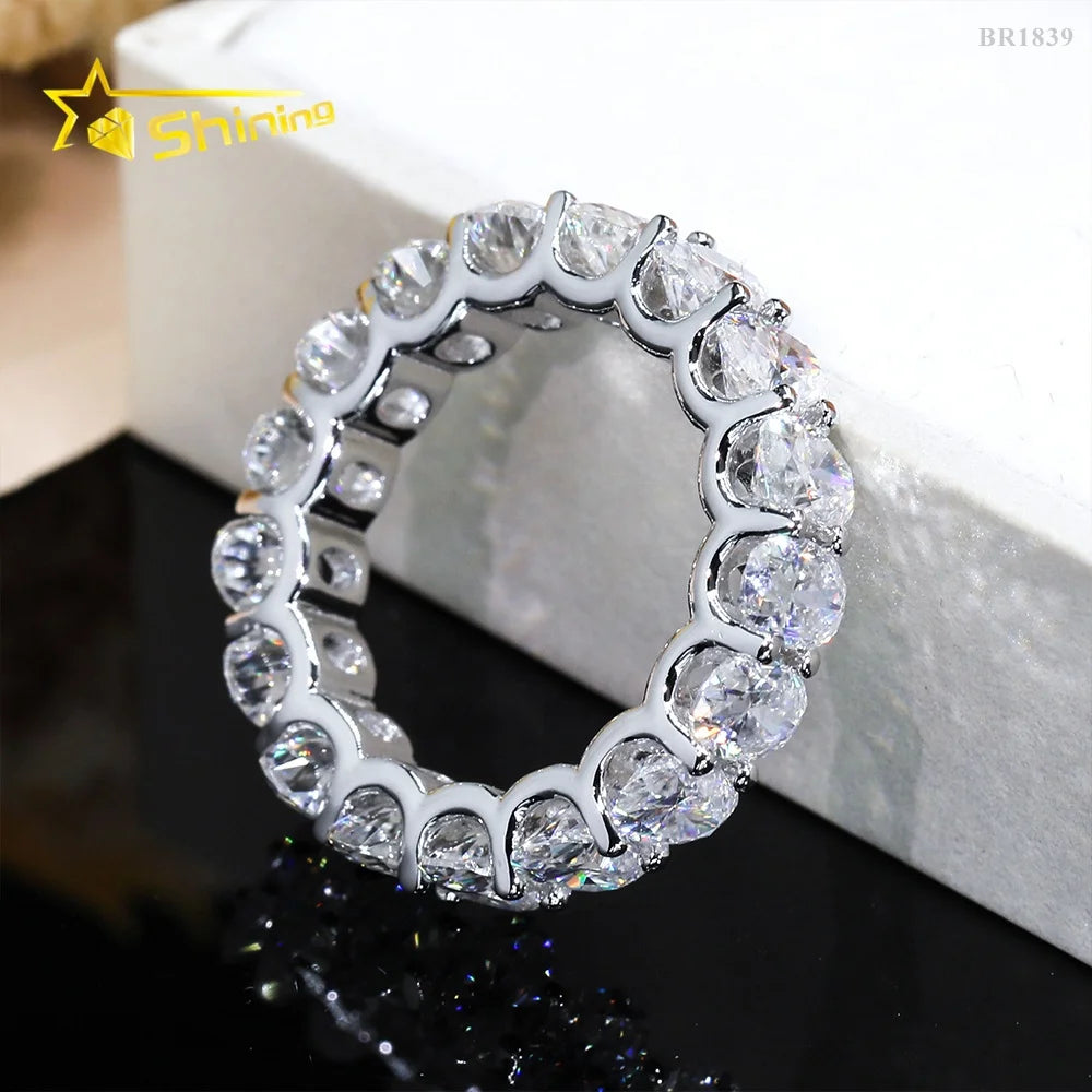Elegant 925 Silver Gold Plated Women Jewelry Fully Iced Out Classic Oval Cut Eternity Moissanite Diamond Band Ring