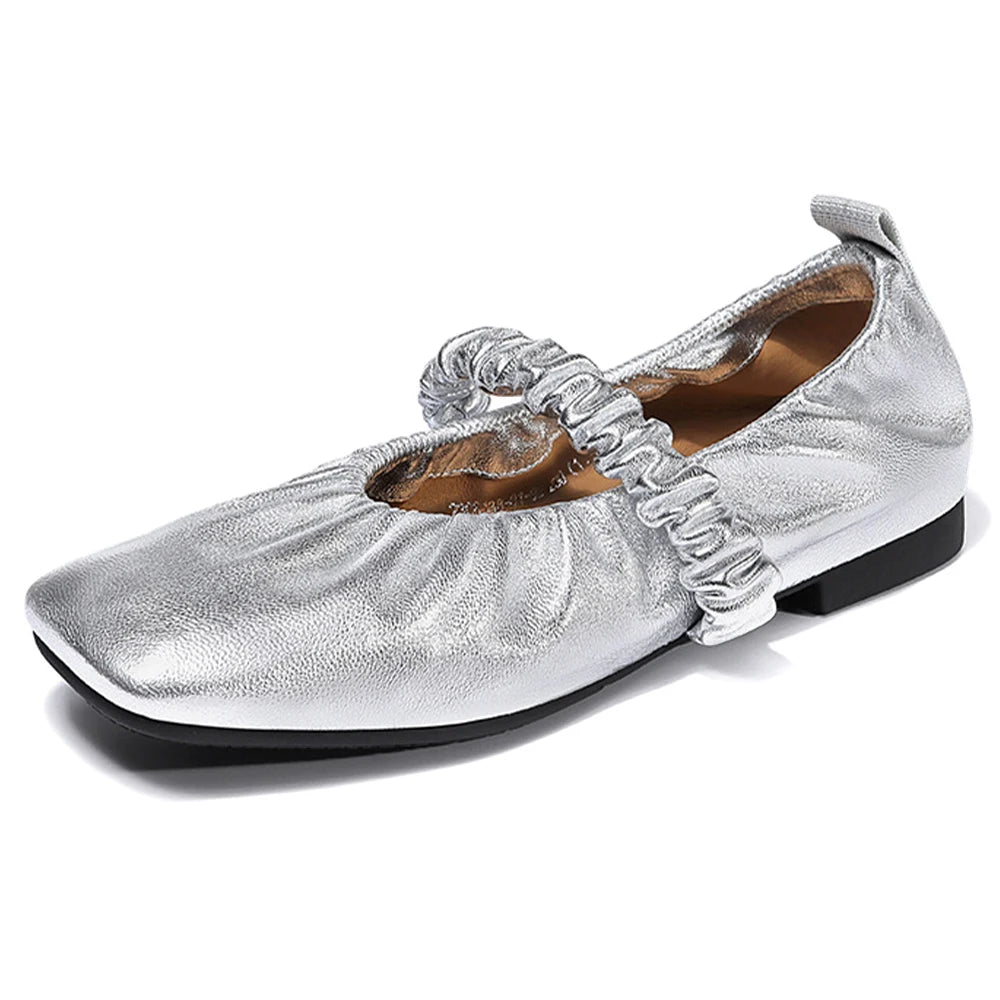 2024 Trendy Spring New Simple Comfortable Low-Heeled Mary Jane Women's Sheepskin Leather Shoes Flat Loafers