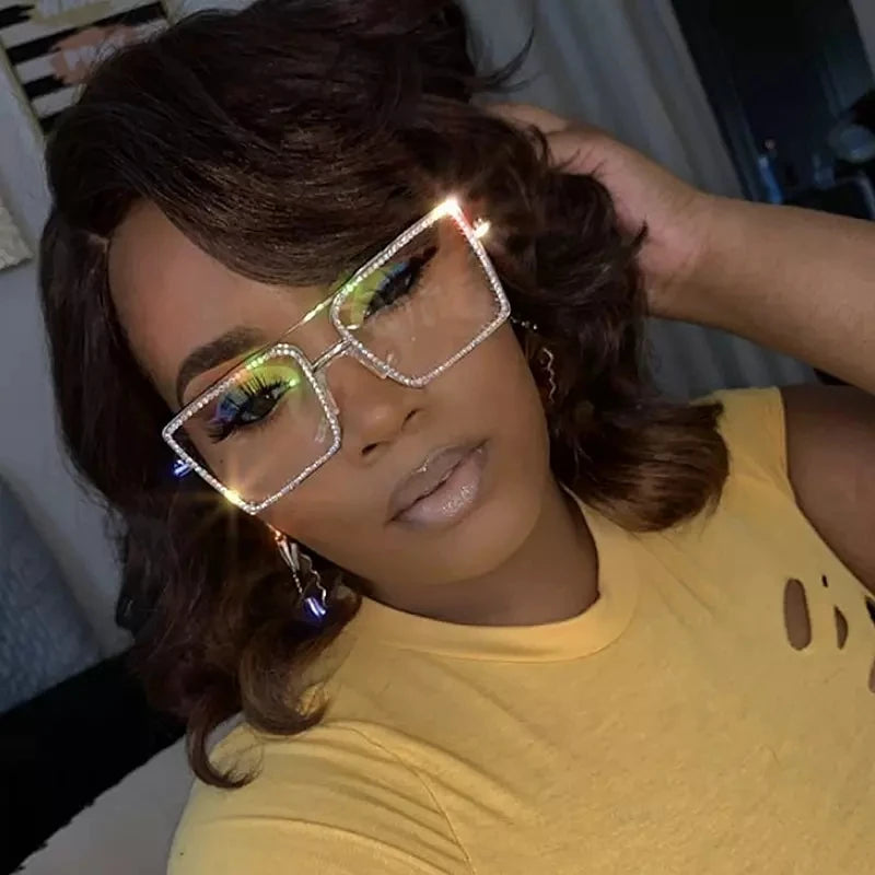 Fashion Transparent square Sunglasses Metal Frame Women OverSized Glasses Men Eyeglasses Frame Nerd Plain Glasses clear Shades