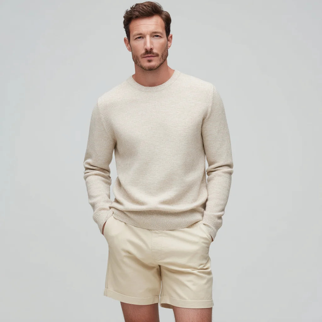 Dongguan Factory Men's Lightweight Cotton-Linen Crewneck Sweater Breathable Summer Knitwear