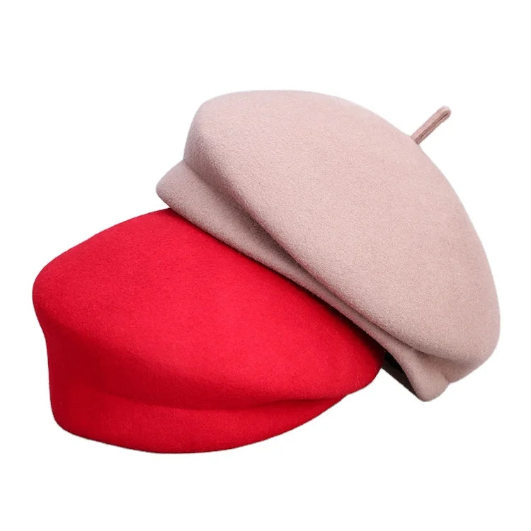 European American Fashion New Wool Felt Artist Beret Female Autumn Fall Winter Lovely Shaped Beret Hat for Casual and Party