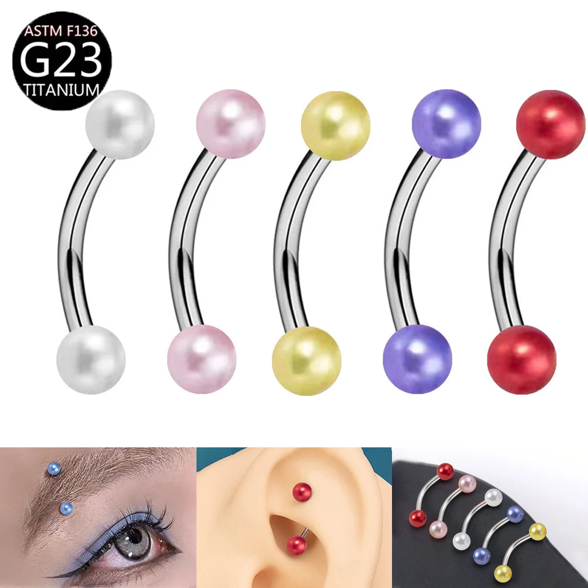 F136 Titanium Pearl Ball G23 Piercing De Titanio Wholesale Tragus Daith Rook Earring Eyebrow Ring Nail Ear Bone Jewelry