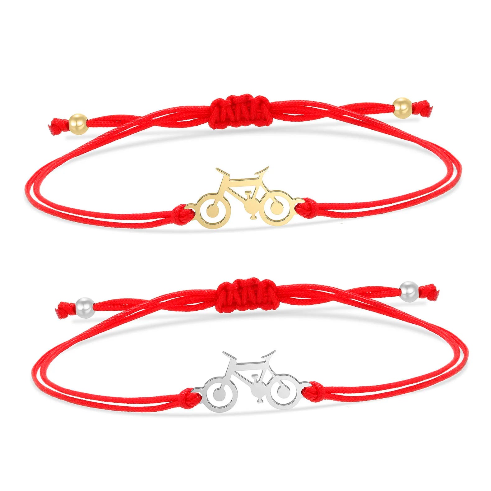 Stainless Steel Silver 18k Gold Plated Bike Charm Bracelets Cycling Black Cord Red String Bicycle Charm Bracelet