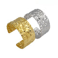 Unisex Hot Selling Fashion Stainless Steel Wholesale Jewelry 18K Gold Plated C-Shape Irregular Pleated Wide Open Bangle Bracelet