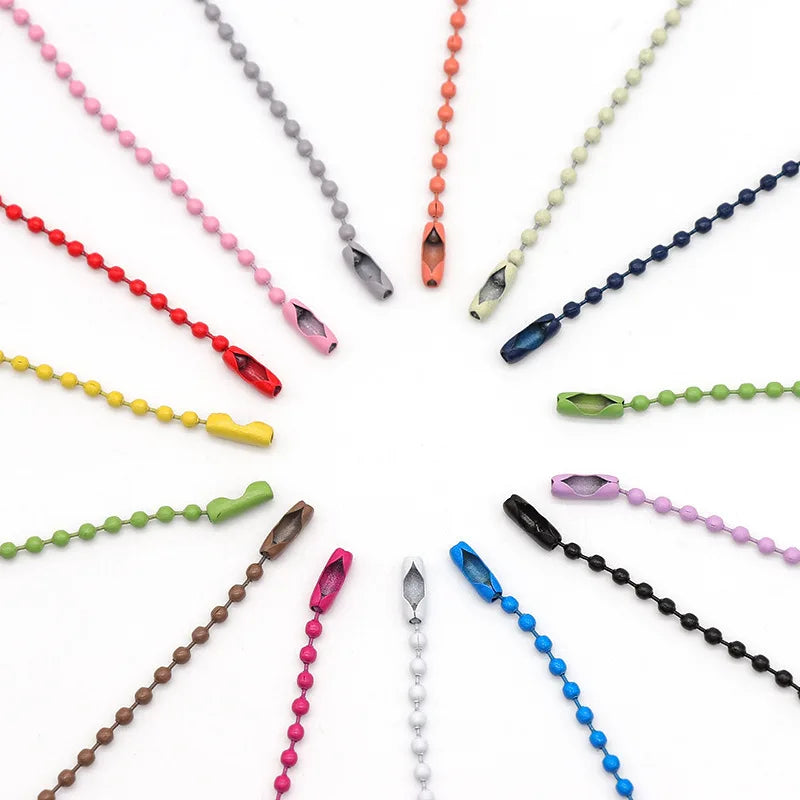 DIY Keychain Craft Making Metal Ball Chain with Connector Clasp Colorful Metal Hanging Chains for Coca 2.4mm Ball Bead Chain