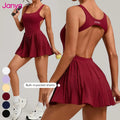 Janya New Wholesale Women's Slim Fit Quick Dry Sports Clothes Breathable Athletic Fitness Dress Hollow Out Backless Tennis Wear