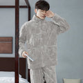 Light Grey EMBOSSED Checker Men Pajamas Zipper Closure Luxury Winter Men's Home Wear