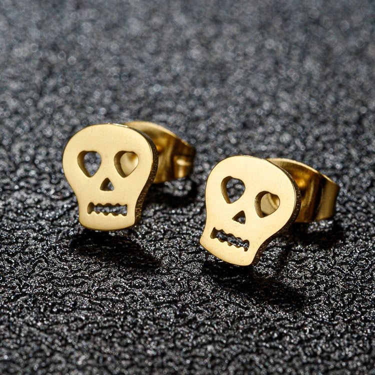 Wholesale Tarnish Free 18K Gold Silver Plated Women Ladies Stainless Steel Skull Stud Earring Jewelry