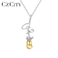 CZCITY Double Gold Plated Custom Chain Jewelry Woman Girl Gold 925 Silver Rose Flower Necklace