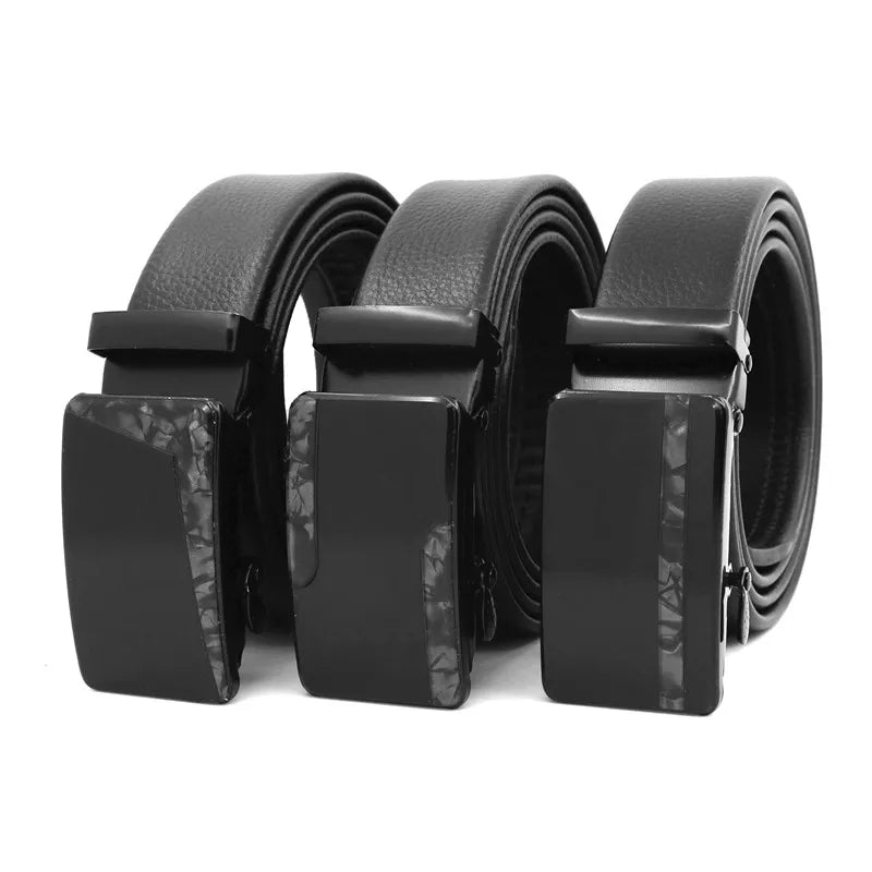 LQbelt Wholesale Men's Automatic Buckle Belt Male Adjustable Business Casual Black PU Leather Belts Factory