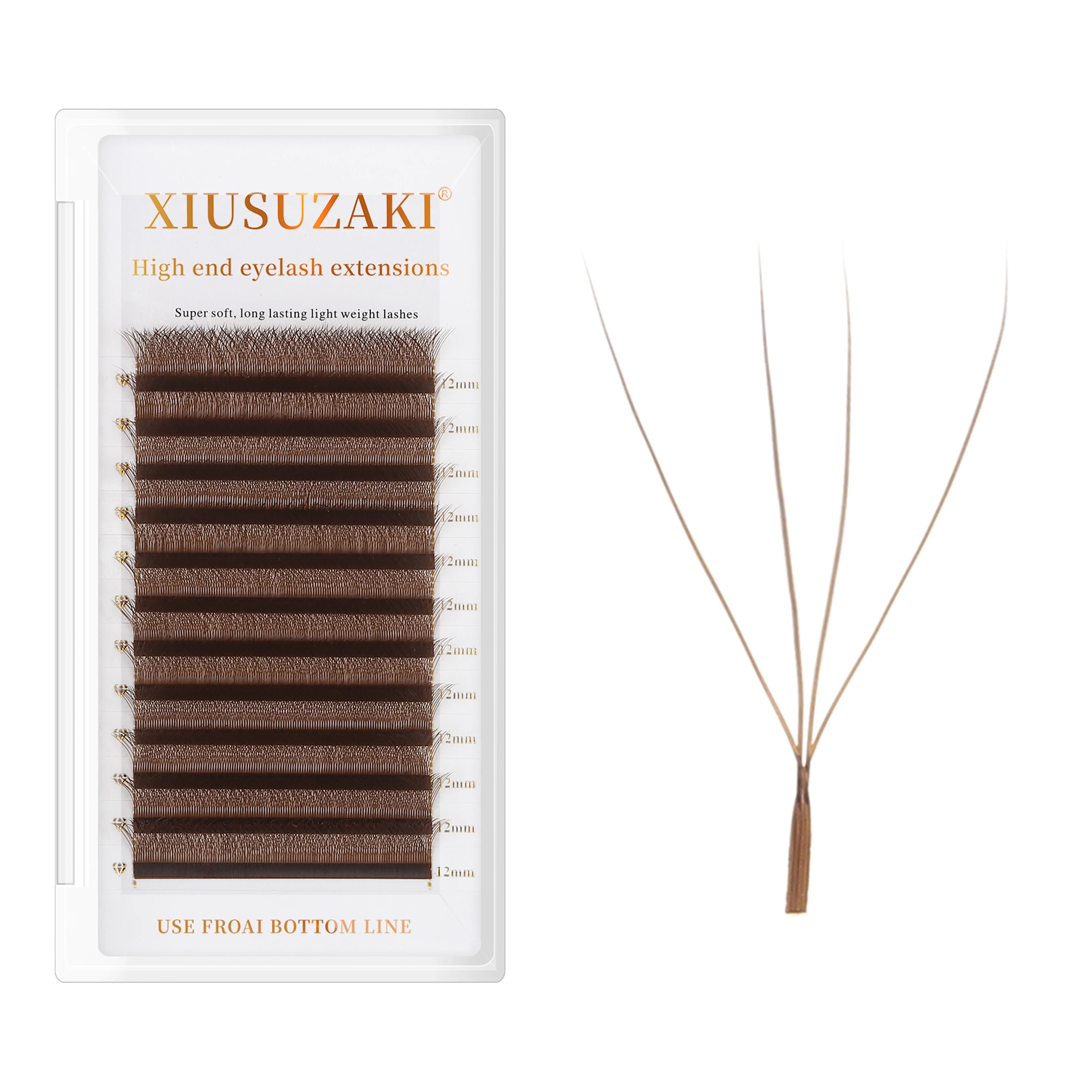 XIUSUZAKI High Quality Custom Private Label 4D W-Shape Eyelashes Extensions C/D Curl Lash Trays Brown 4D W Eyelash Extensions