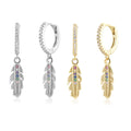 FUAMAY Vintage Aretes De Plata 925 Silver Rainbow CZ Zircon Long Feather Bohemia Earrings