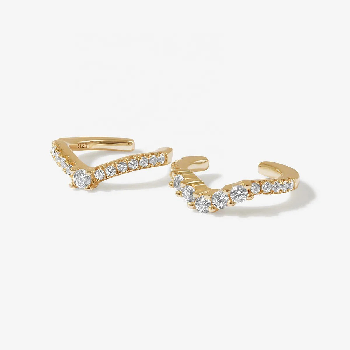 LOZRUNVE 925 Sterling Silver Delicate Fashion Pave CZ Stacked Ear Cuff Earring Set Gold