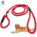Durable Dog Solid Nylon Slip Rope Leash with Leather & Plastic Adjustable Slipknot Neck Circumference Training Play Camping