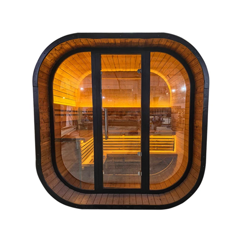 Hot Selling Black Square Sauna Room Glass Door Red Cedar Steam Wood Electric Stove Heating Control Panel for Relaxation MegaBDM