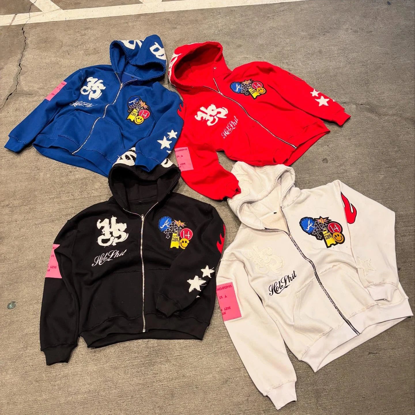 US Free Tax Custom Streetwear Acid Washed Distressed Chenille Applique Embroidery Raw Hem Sun Faded Zip up Hoodies