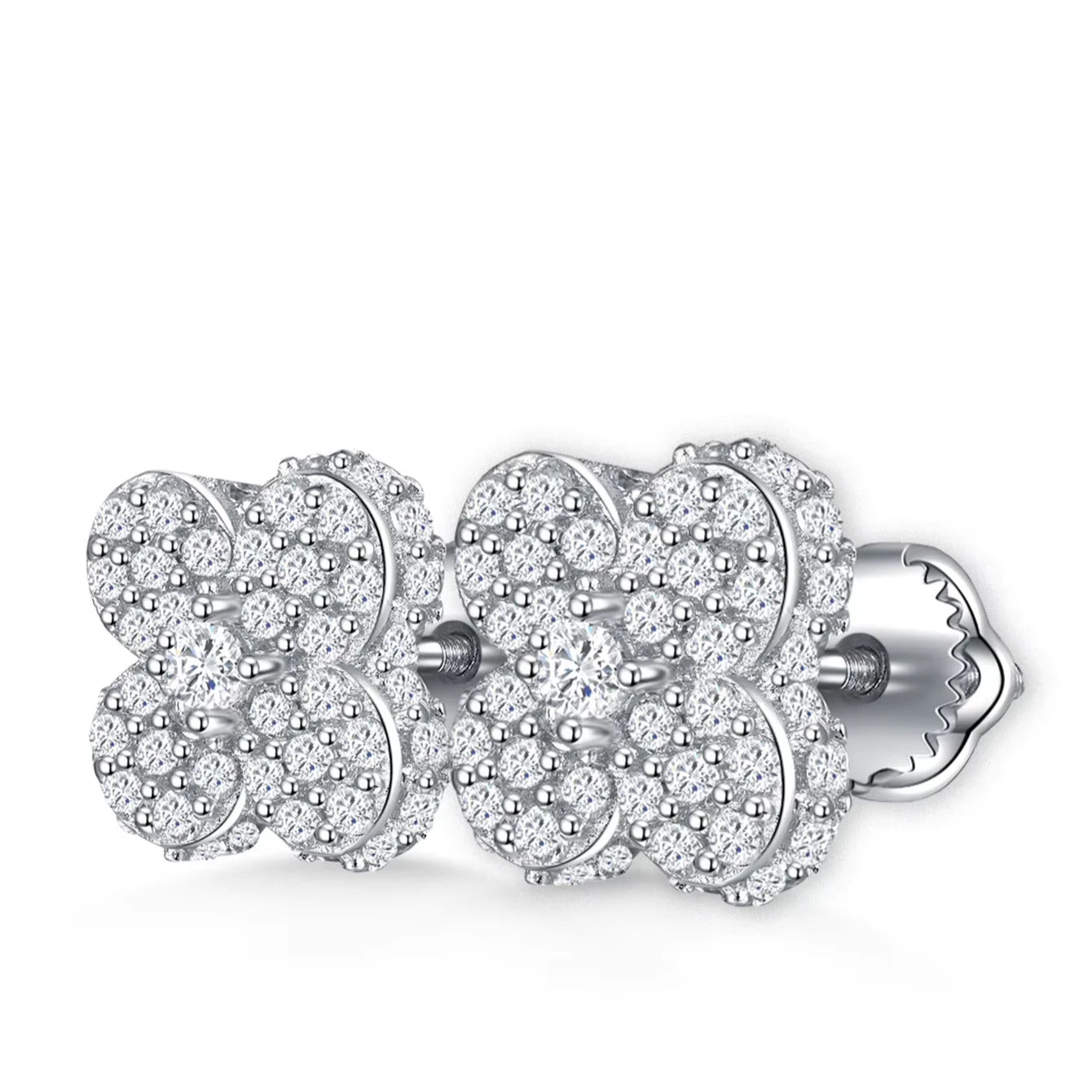 Hip Hop Iced Out Moissanite Earrings Jewelry 925 Sterling Silver Stud Earrings for Women Lucky Four Leaf Clover Stud Earrings