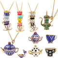 Wholesale Teapot Enamel Tea Cup Pendant Earring Charm Sweater Necklaces for Women